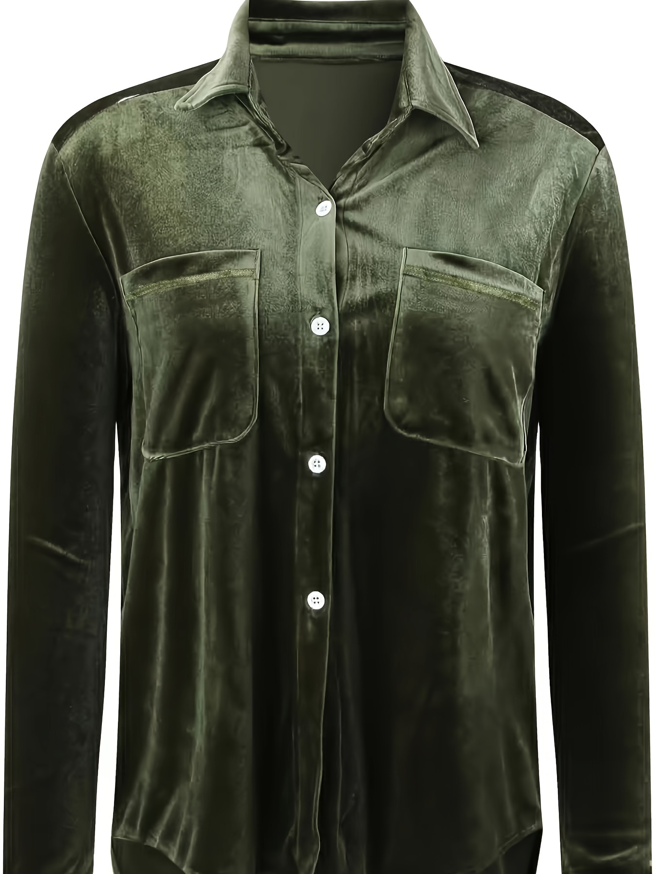 solid patched pockets velvet shirt vintage long sleeve shirt for womens clothing details 3