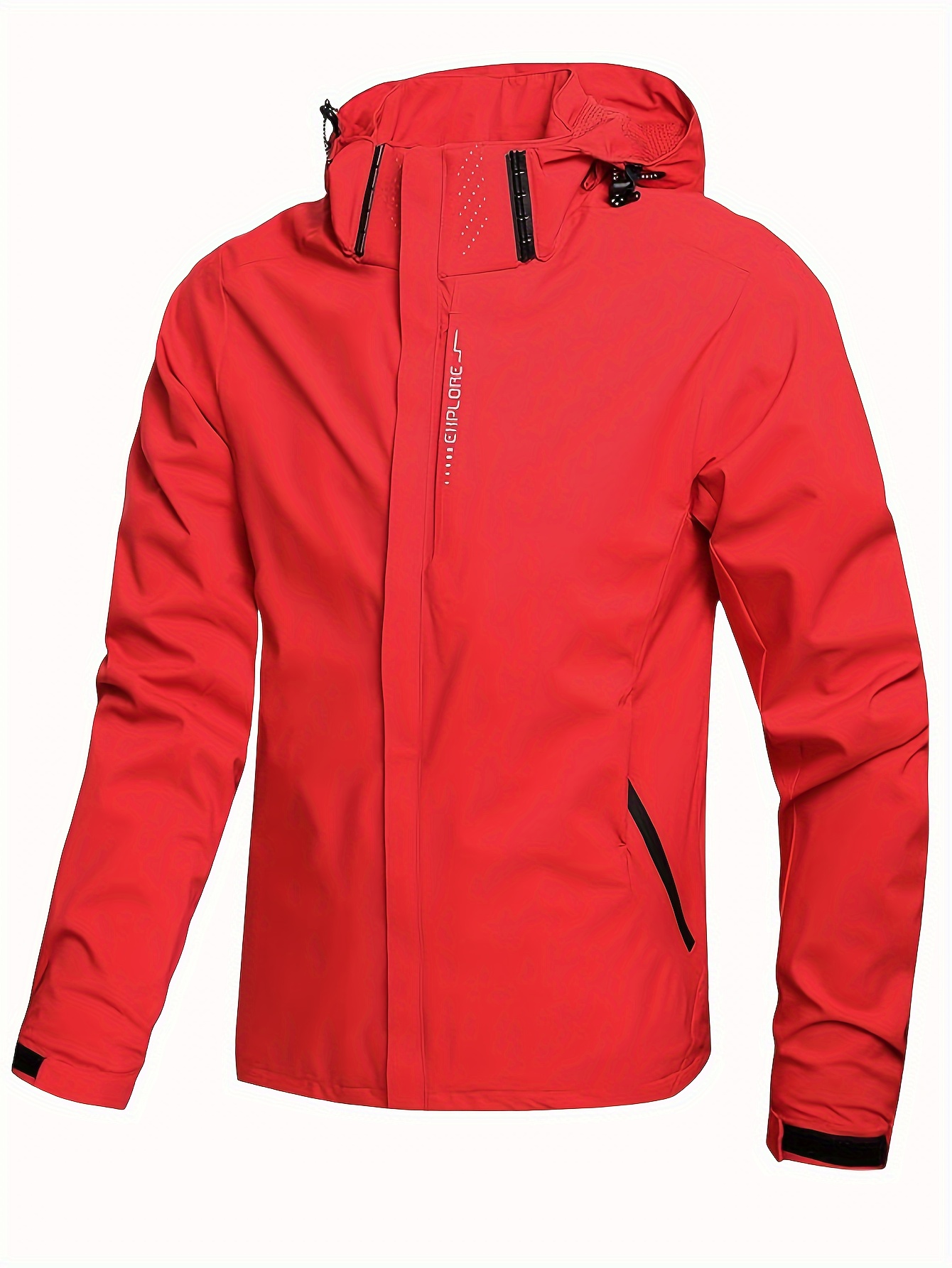 chic solid windbreaker hooded jacket mens casual zip up jacket coat for outdoor activities details 0