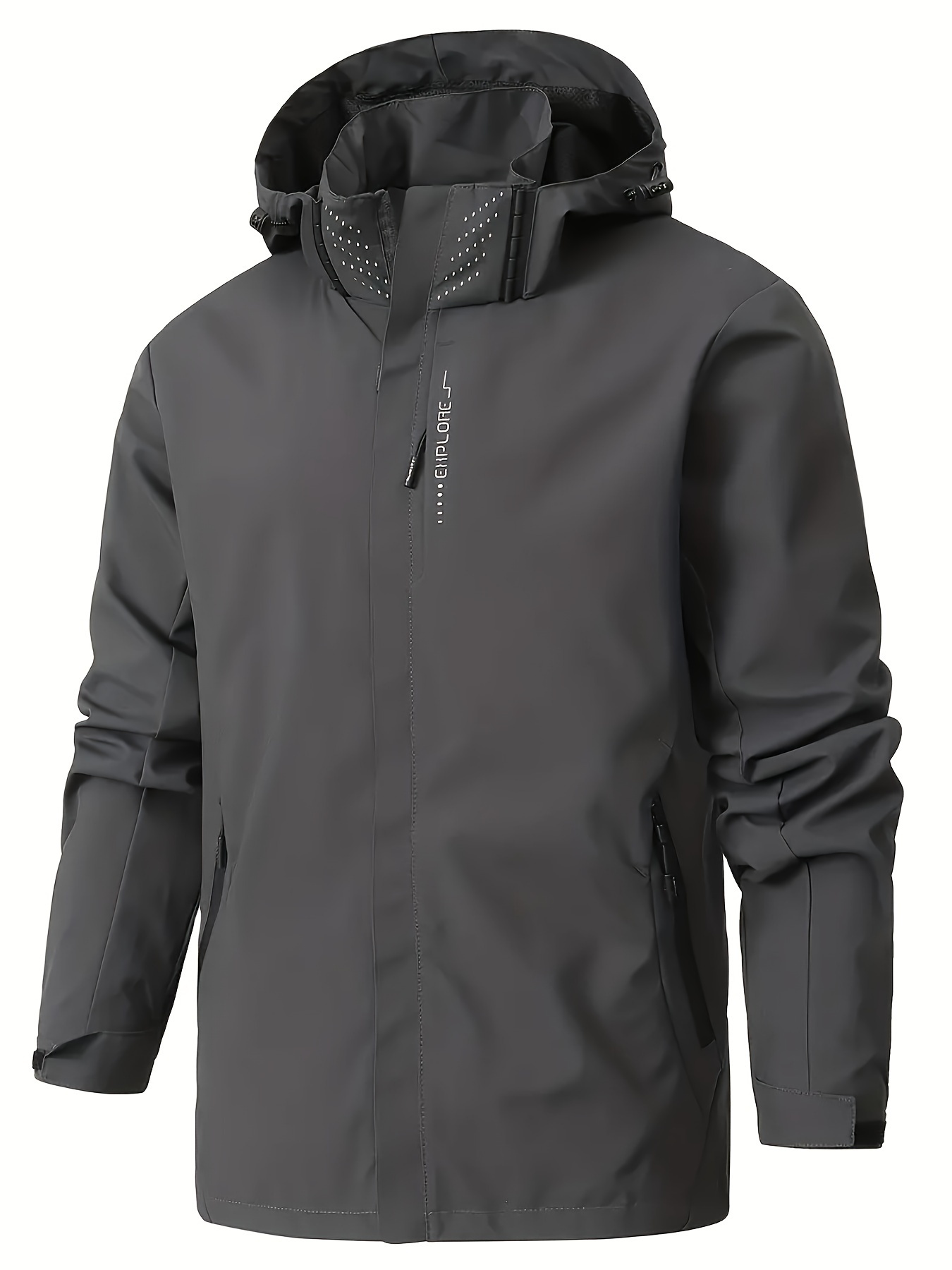 chic solid windbreaker hooded jacket mens casual zip up jacket coat for outdoor activities details 28
