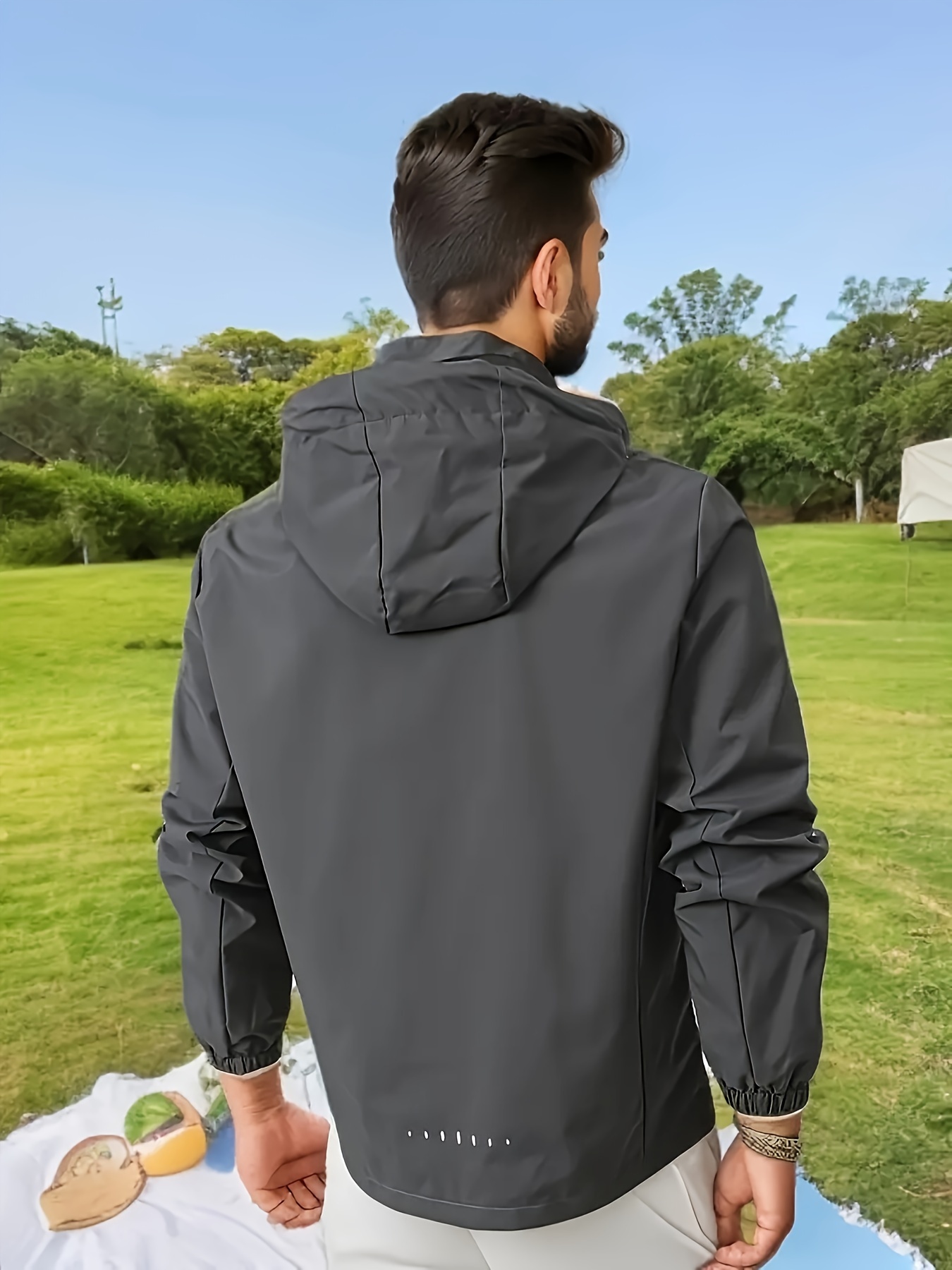 chic solid windbreaker hooded jacket mens casual zip up jacket coat for outdoor activities details 31