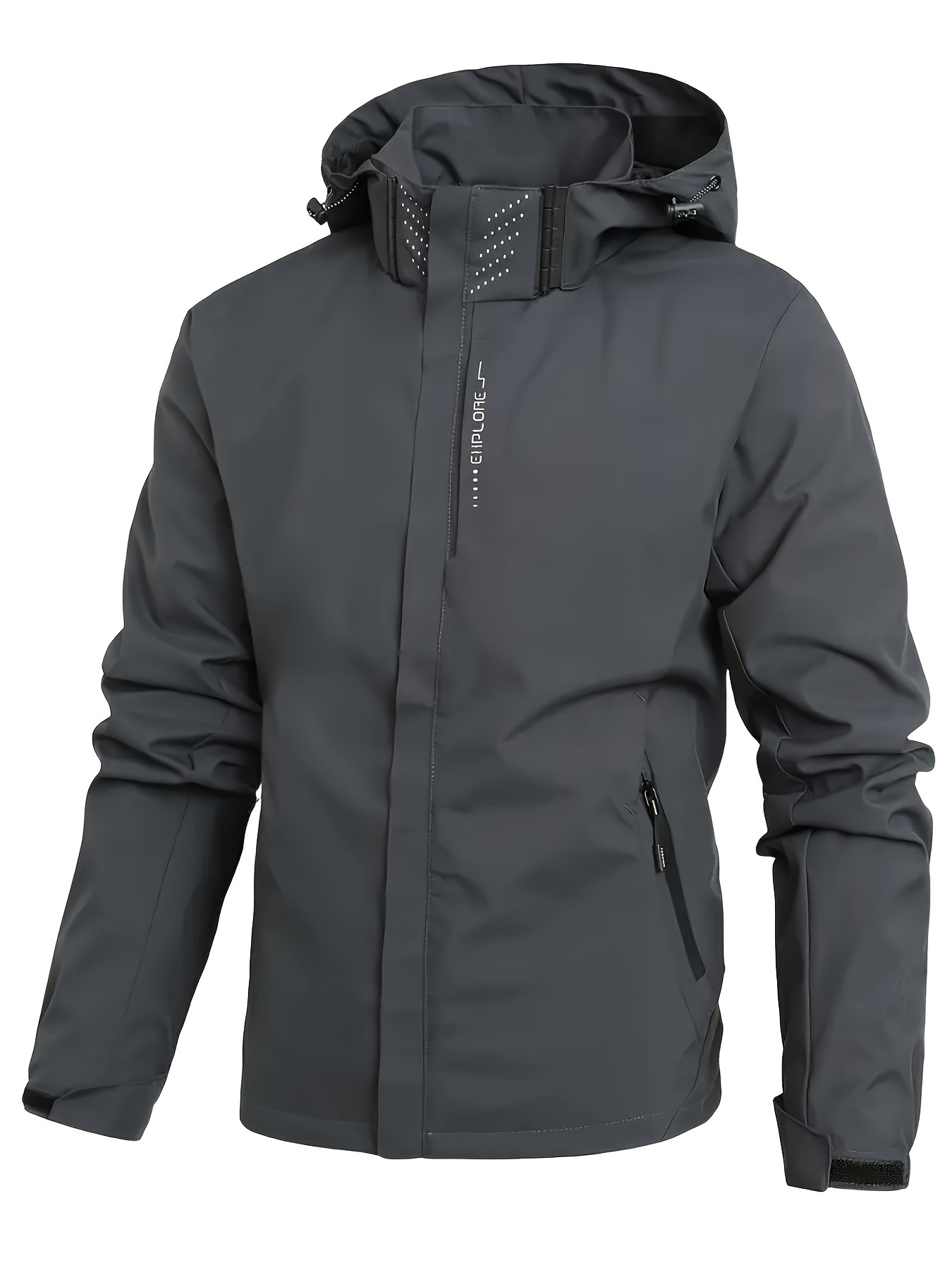 chic solid windbreaker hooded jacket mens casual zip up jacket coat for outdoor activities details 33