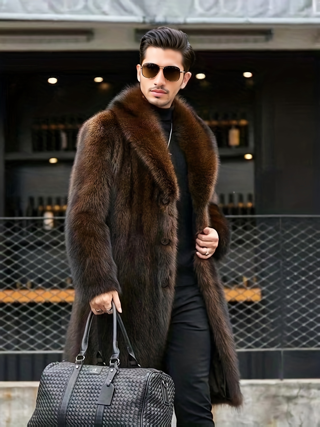 fashionable design mens faux fur single breasted overcoat trendy and elegant warm long jacket for autumn and winter outdoors leisurewear details 2