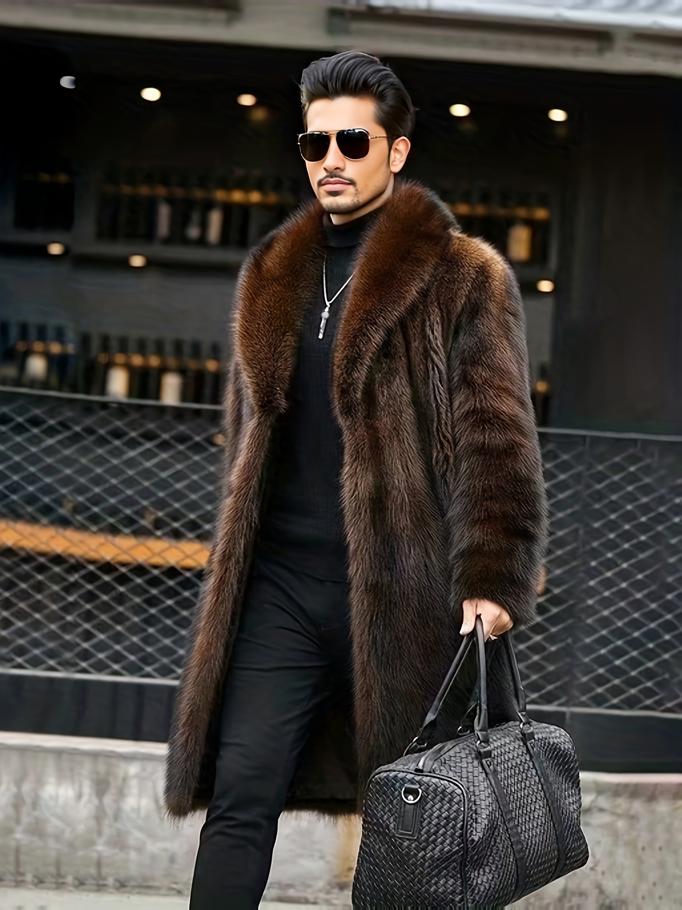fashionable design mens faux fur single breasted overcoat trendy and elegant warm long jacket for autumn and winter outdoors leisurewear details 3